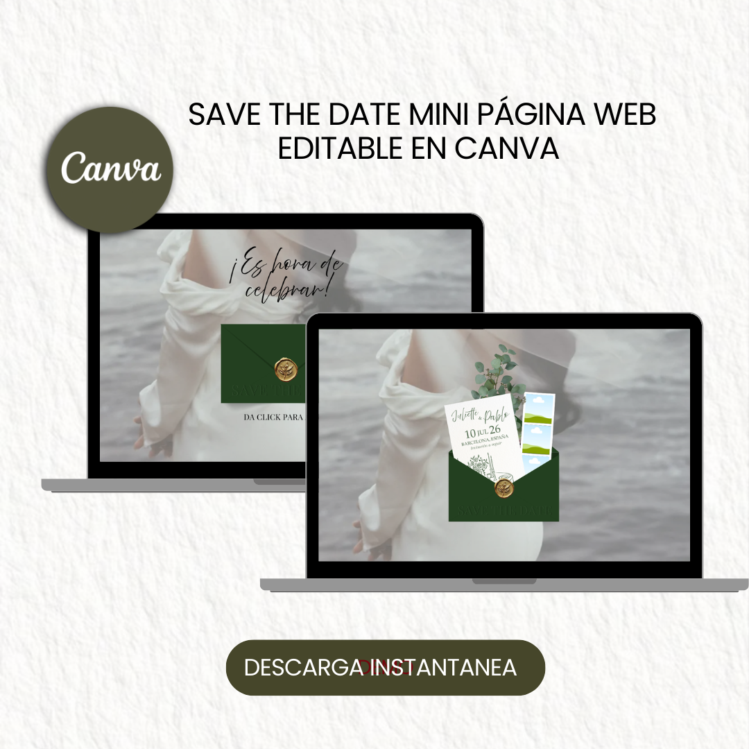 Save the date Verde - Plantilla de sitio web editable en Canva