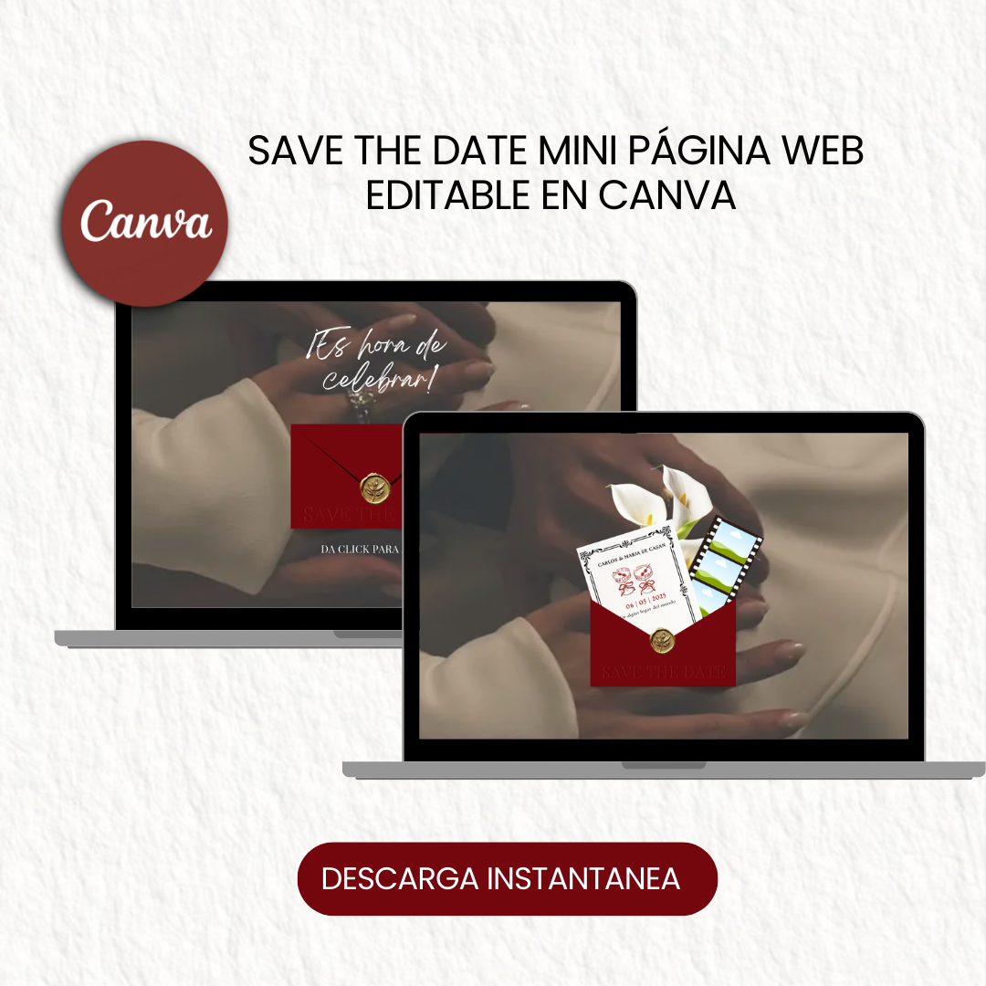 Save the date Rojo - Plantilla de sitio web editable en Canva