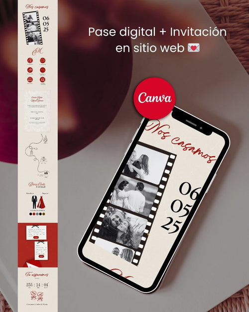 Carlos y Maria ✨ Set de invitación y pase digital para bodas – Plantilla editable