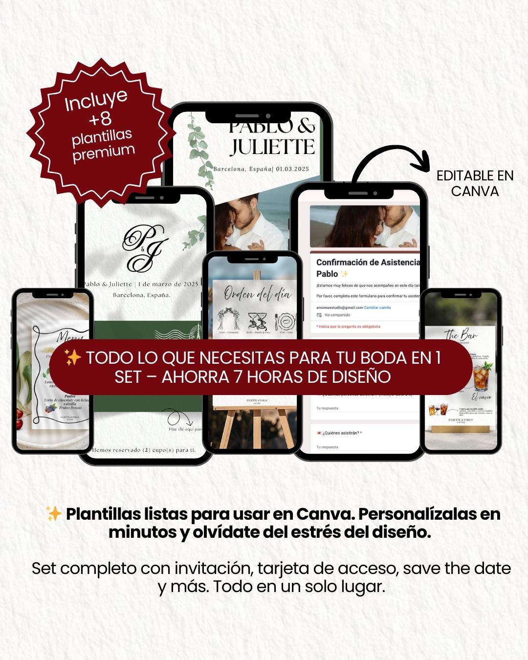 Juliette & Pablo Edición Especial de Plantillas para Bodas – Editable en Canva