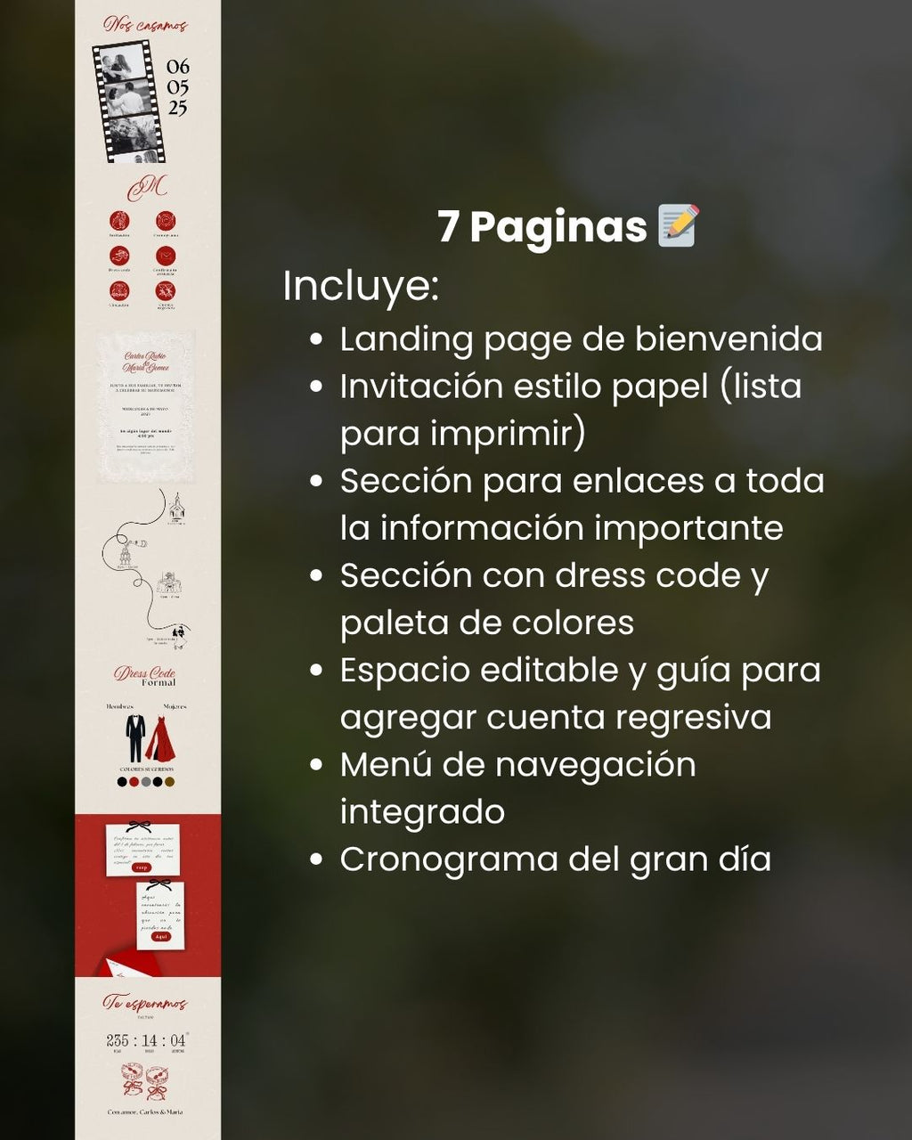 Carlos y Maria ✨ Set de invitación y pase digital para bodas – Plantilla editable