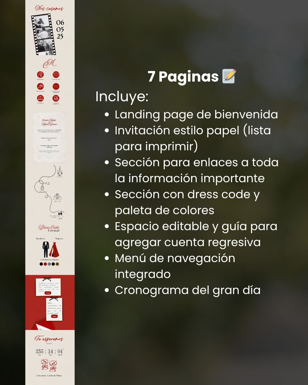 Carlos y Maria ✨ Set de invitación y pase digital para bodas – Plantilla editable