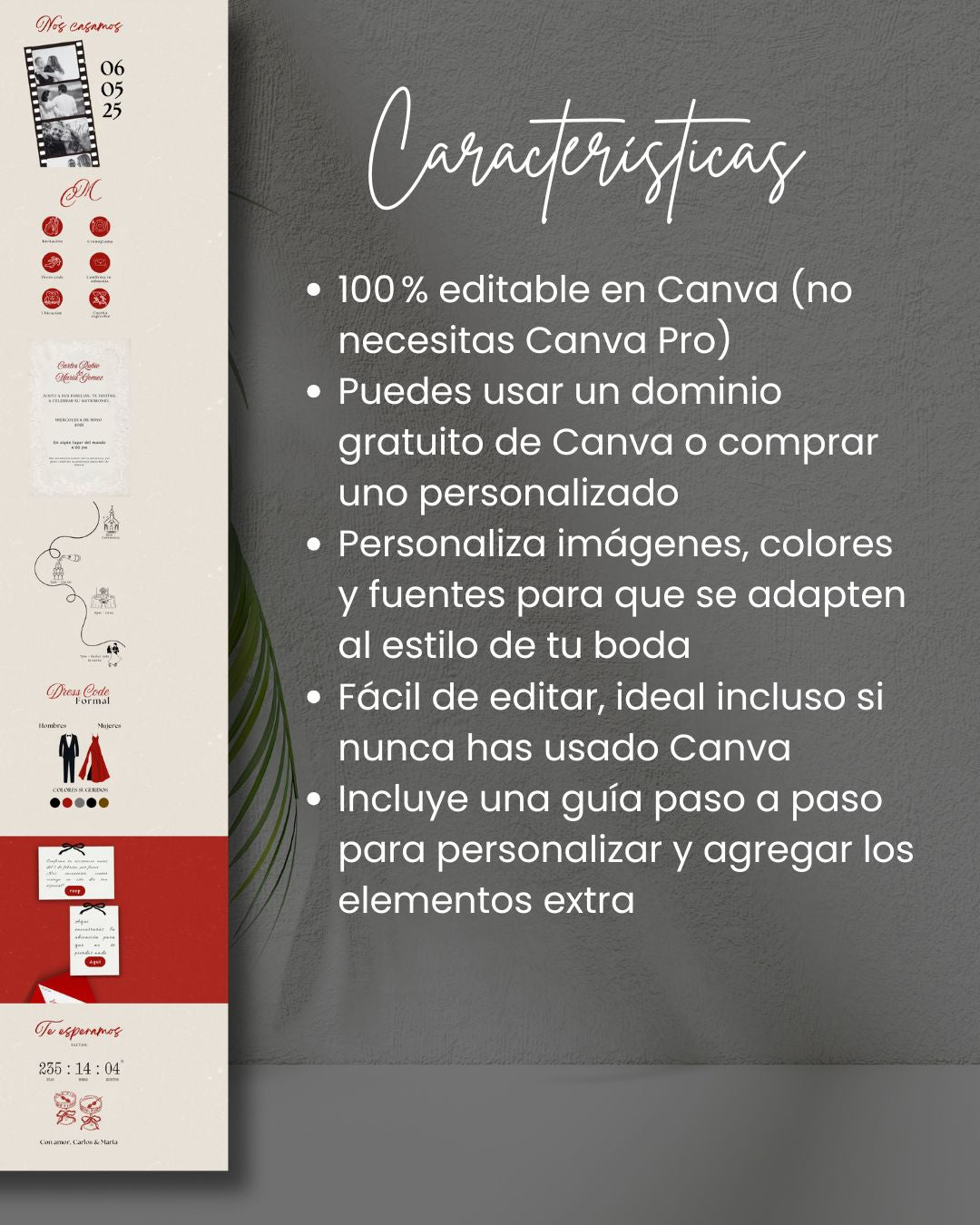 Carlos y Maria ✨ Set de invitación y pase digital para bodas – Plantilla editable